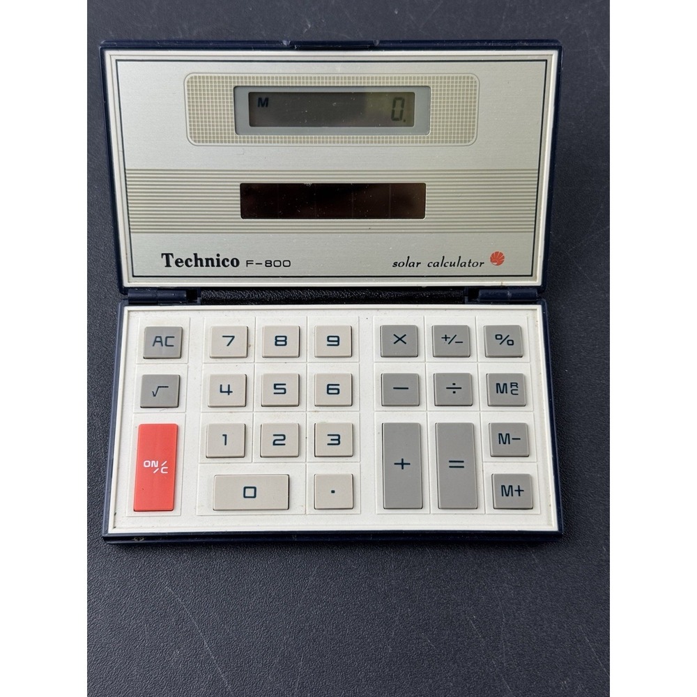 Technico F-800 Solar Calculator Vtg pocket‎ sized solar powered tested working